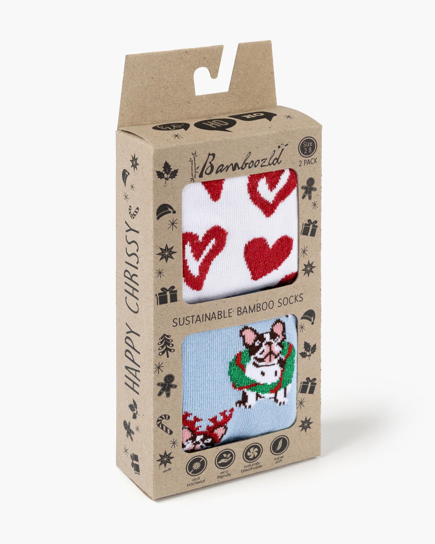 WOMENS 2PK CHRISSY FRENCHY & LUREX HEARTS HANGING GIFT BOX