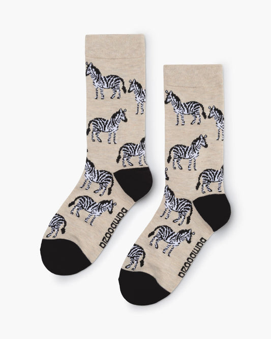WOMENS ZEBRA BAMBOO SOCK - SAND