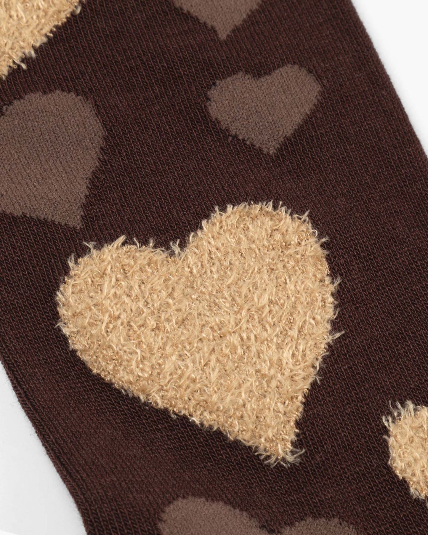 FLUFFY BROWN HEARTS BAMBOO SOCK