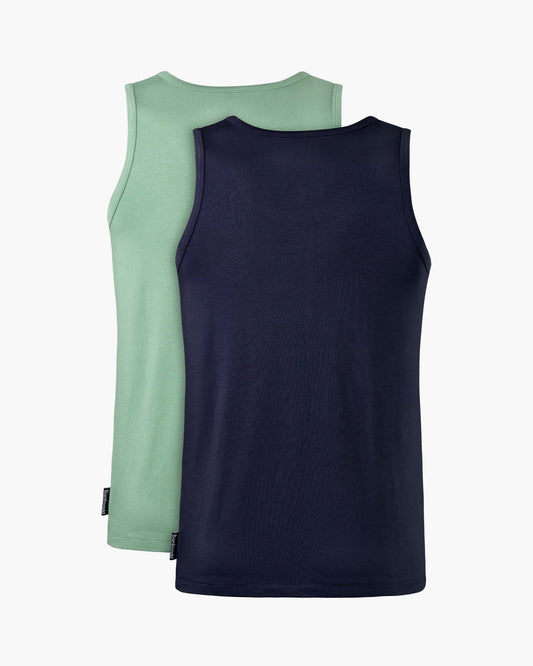 Navy blue singlet and sage green singlet