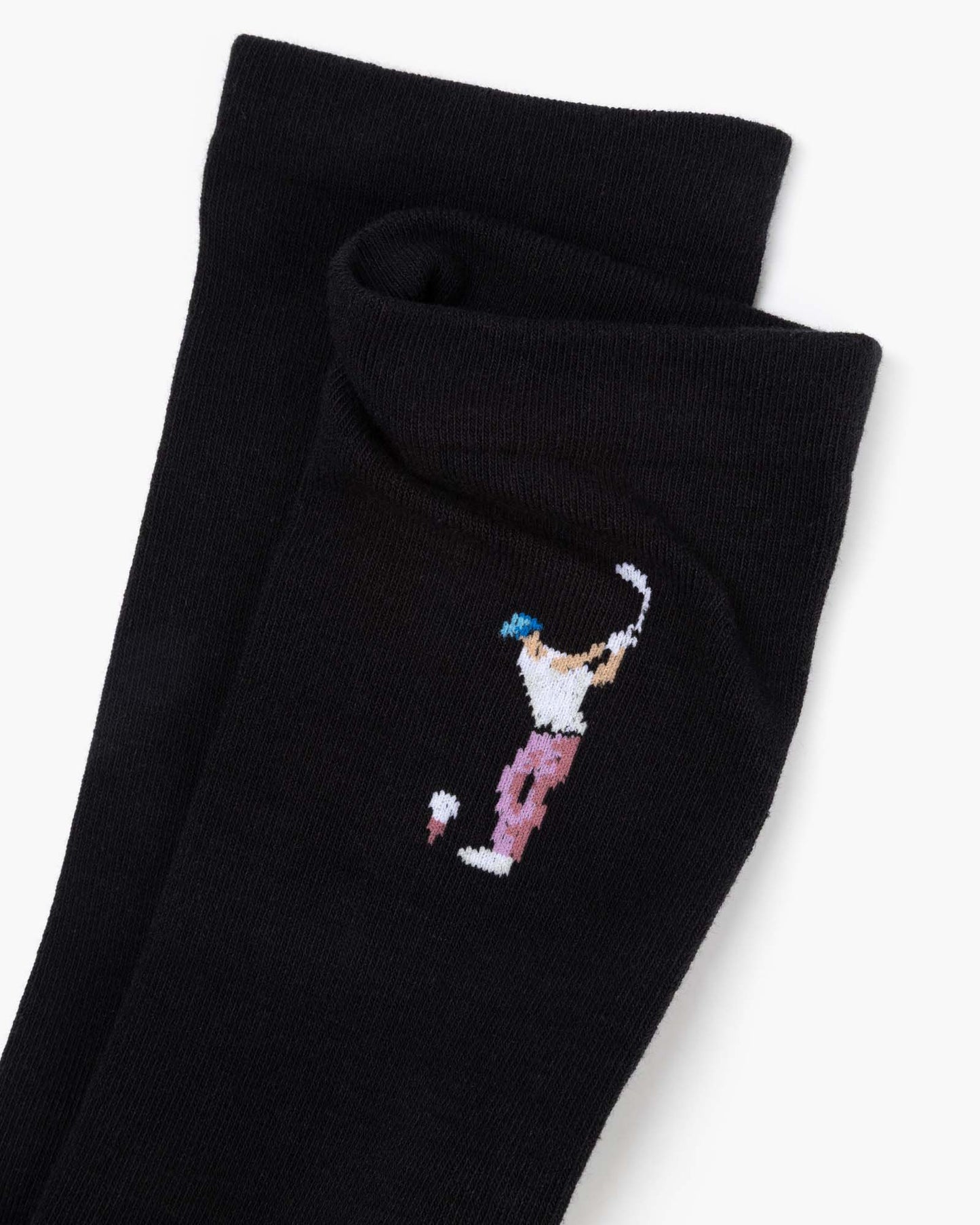 black sock with a golf-themed design