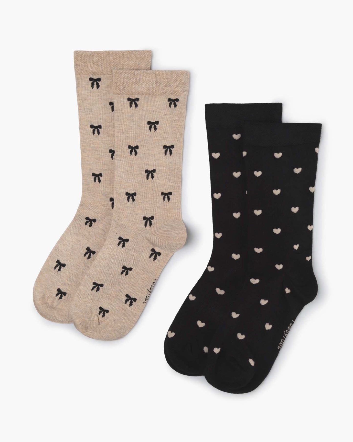 2PK BOW & HEARTS BAMBOO COMFORT CREW