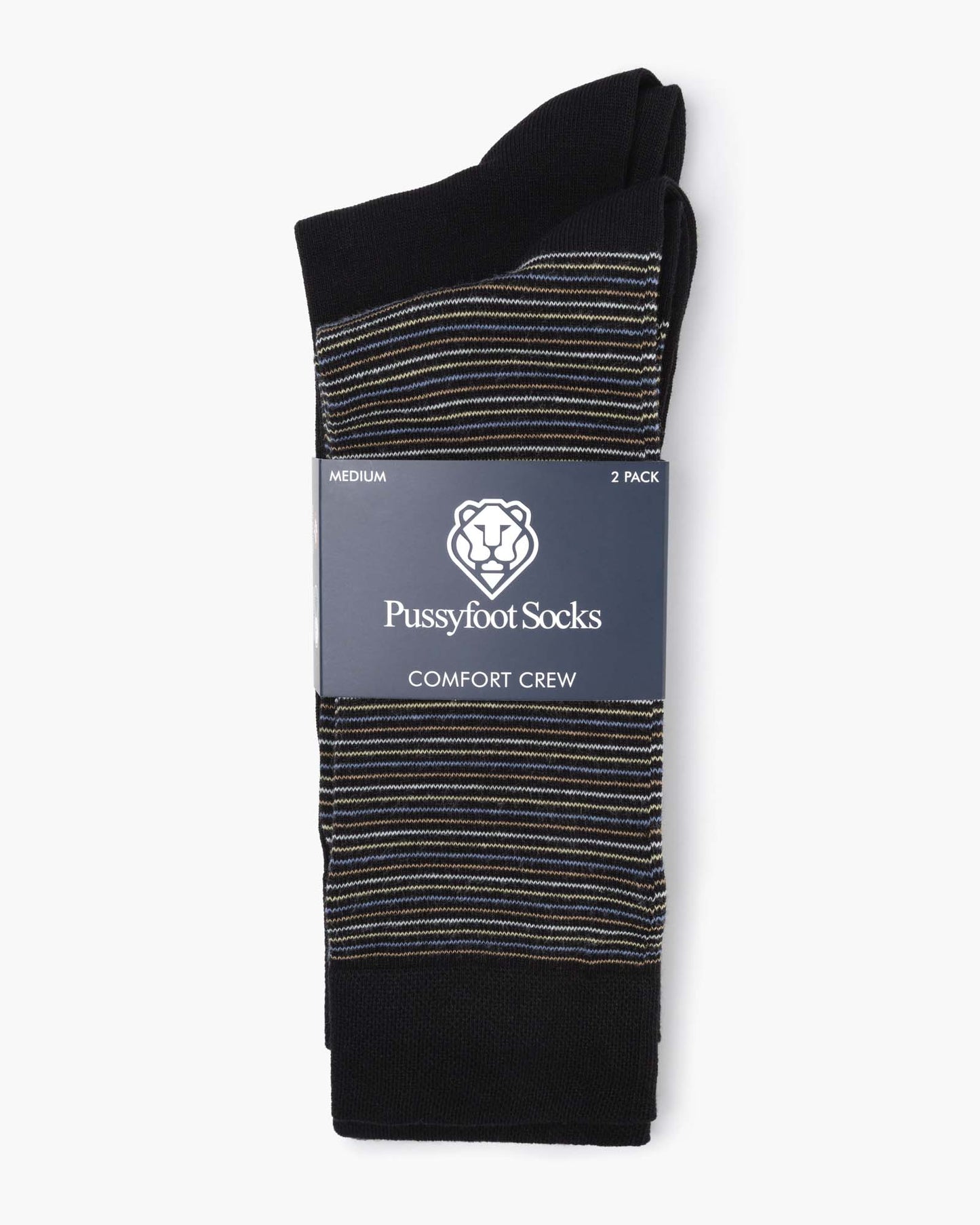 Two pairs of socks one striped and one plain sock in black