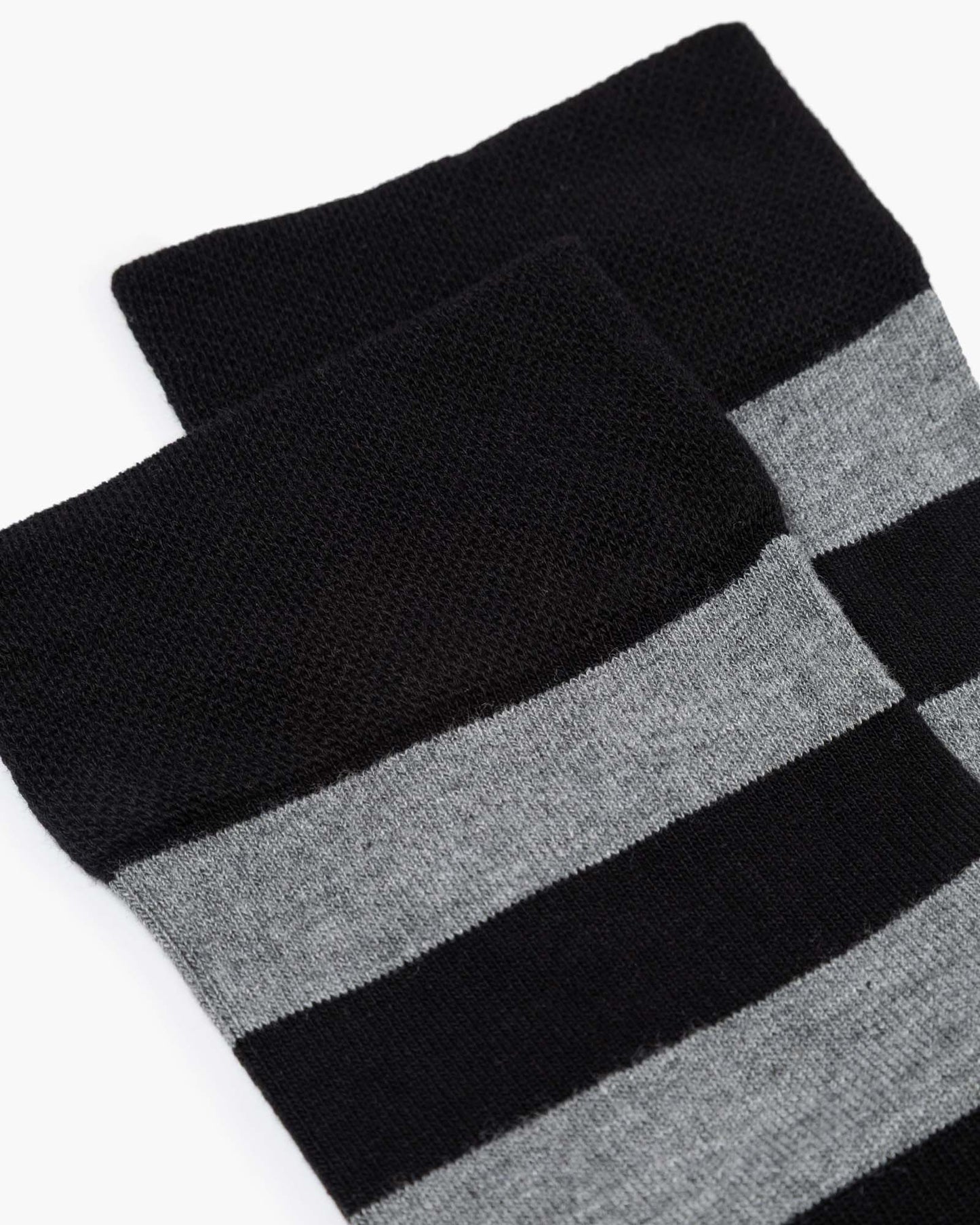 Black and grey striped comfort cuff crew sock