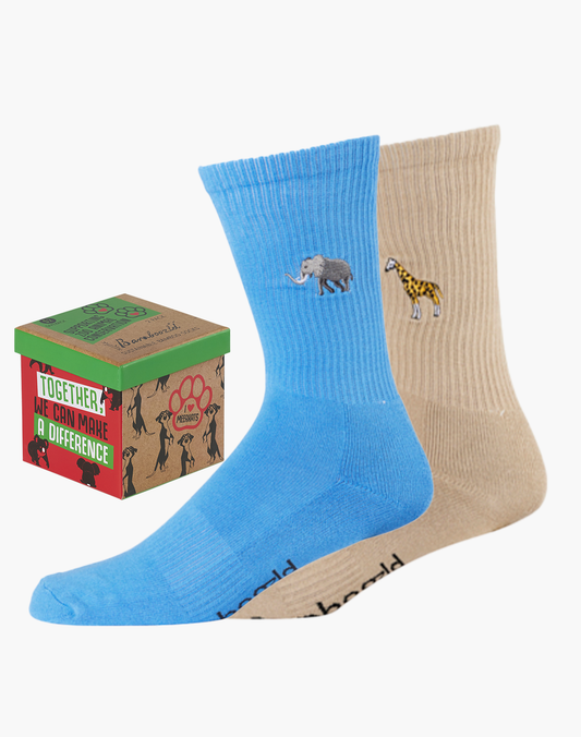 MENS ELEPHANT & GIRAFFE 2PK ZOO CONSERVATION GIFT BOX