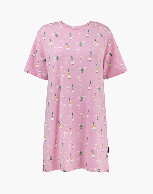 WOMENS CHAMPAGNE BUBBLES JERSEY NIGHT-TEE