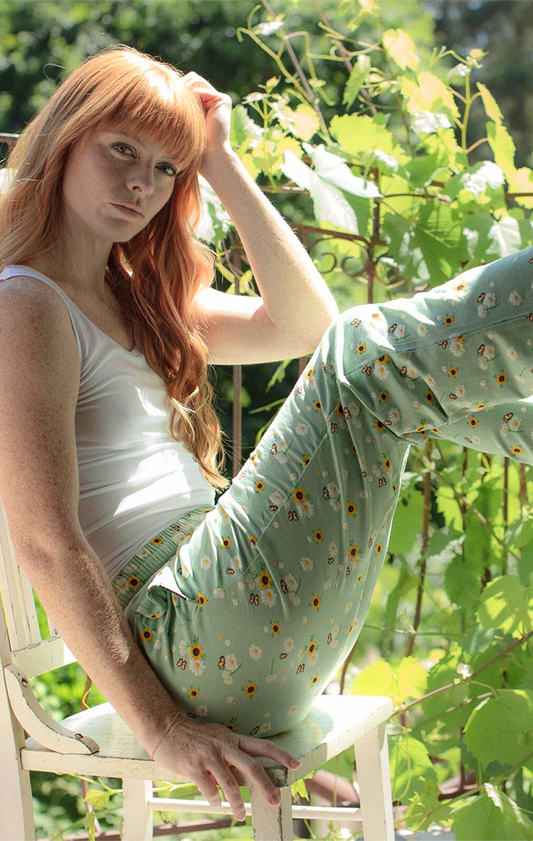 WOMENS FLOWERS BAMBOO JERSEY SLEEP PANT
