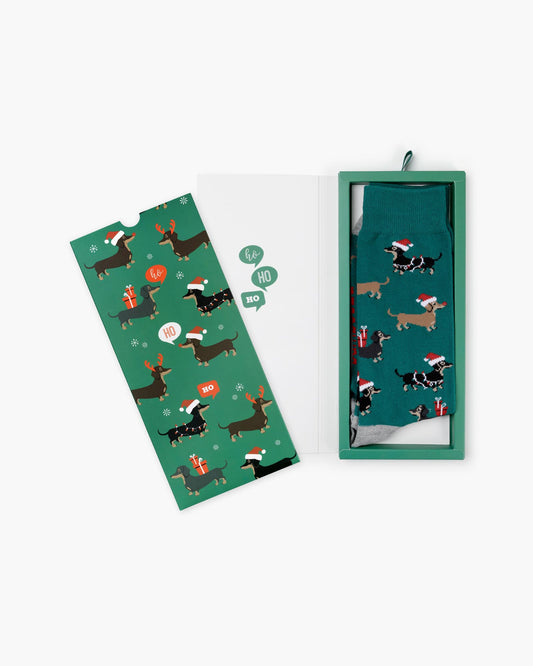 MENS HO HO HO DASH BAMBOO SOCK CARD - GREEN