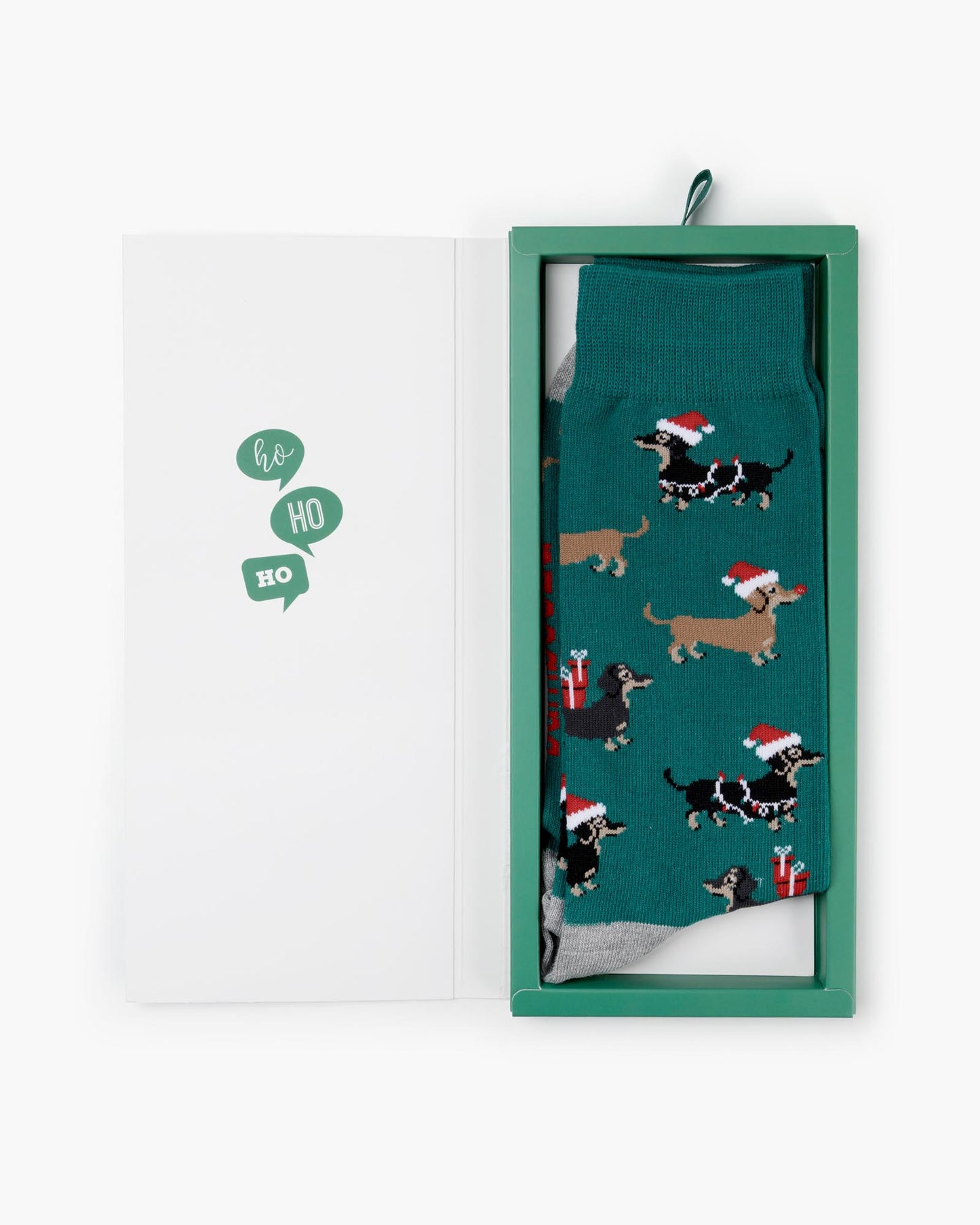MENS HO HO HO DASH BAMBOO SOCK CARD - GREEN