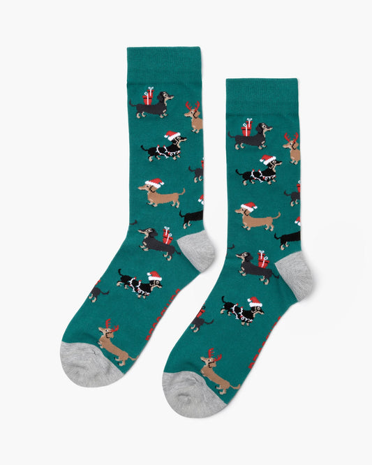 MENS HO HO HO DASH BAMBOO SOCK CARD - GREEN