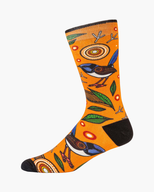 MENS NATIVE AUSTRALIAN BLUE WREN BAMBOO SOCK