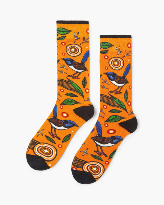 MENS NATIVE AUSTRALIAN BLUE WREN BAMBOO SOCK