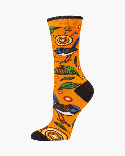 WOMENS NATIVE AUSTRALIAN BLUE WREN BAMBOO SOCK