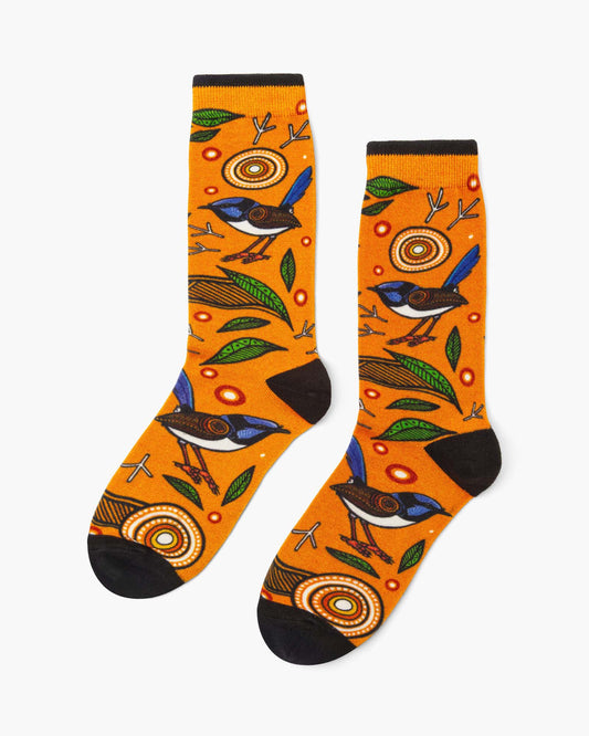 WOMENS NATIVE AUSTRALIAN BLUE WREN BAMBOO SOCK