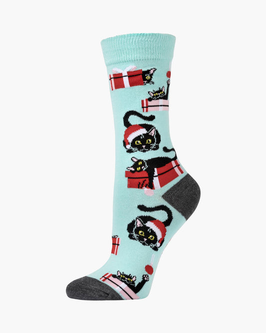 WOMENS MEOWY CHRISTMAS BAMBOO SOCK