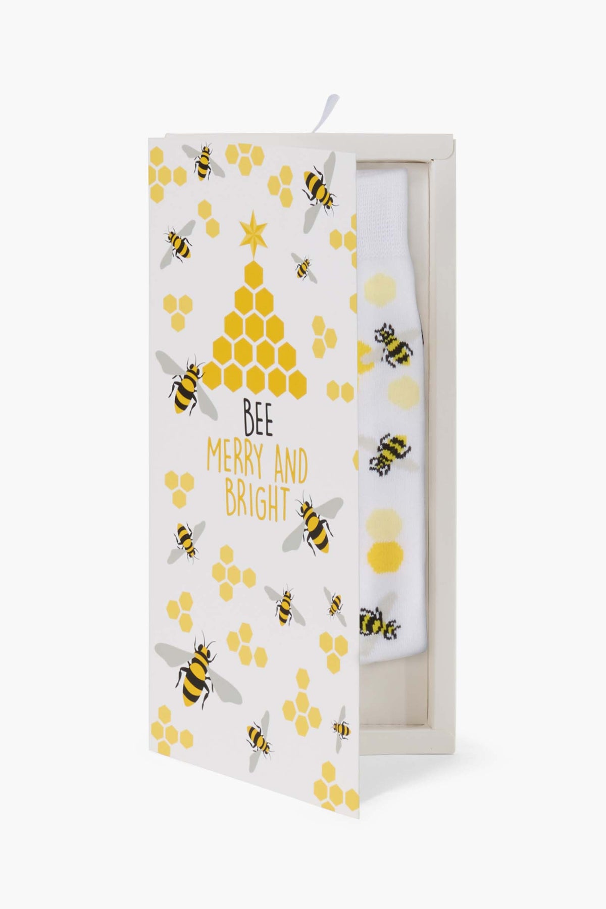 WOMENS BEE MERRY AND BRIGHT BAMBOO SOCK CARD