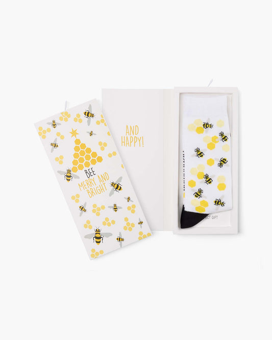 WOMENS BEE MERRY AND BRIGHT BAMBOO SOCK CARD