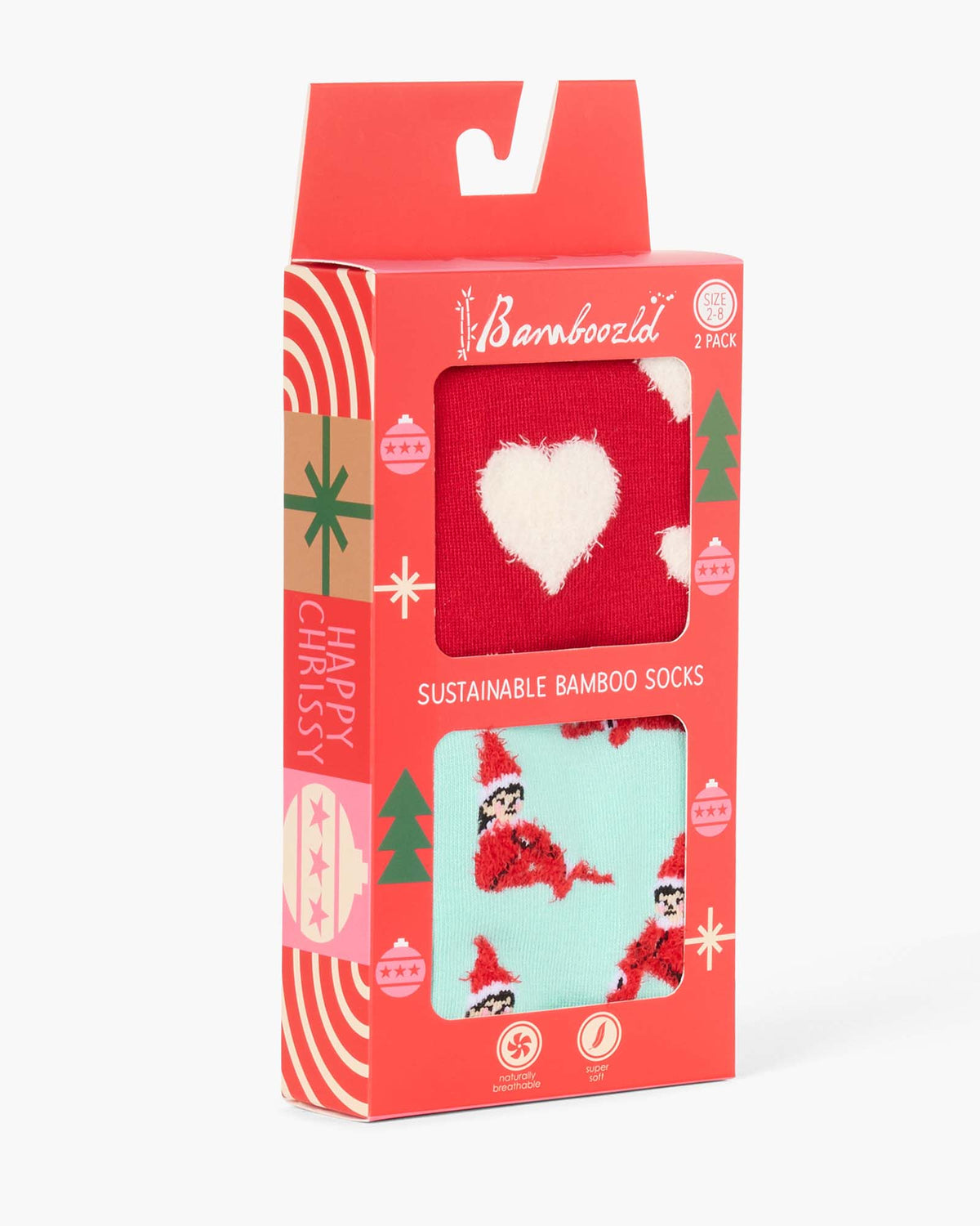 WOMENS 2PK FLUFFY XMAS ELF & HEARTS HANGING GIFT BOX