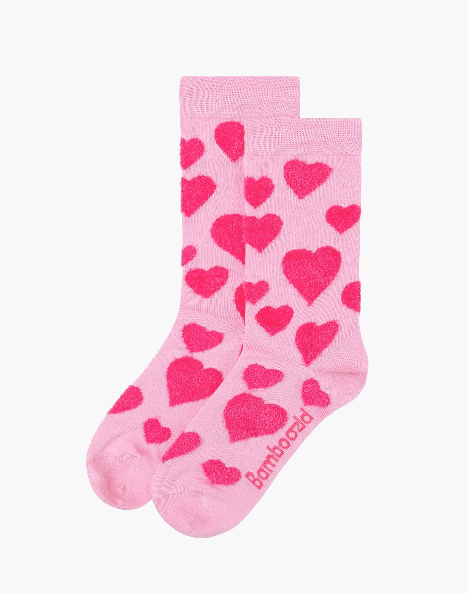 FLUFFY PINK HEARTS BAMBOO SOCK