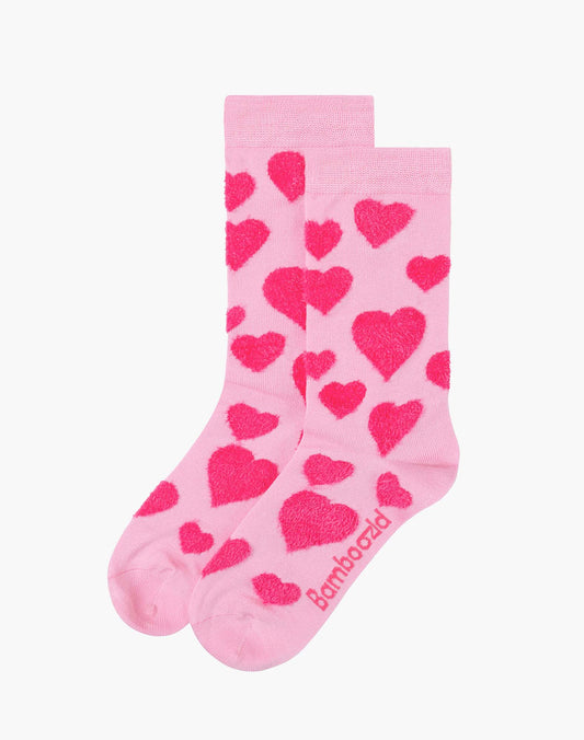 FLUFFY PINK HEARTS BAMBOO SOCK