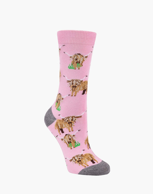 WOMENS HIGHLANDER COW BAMBOO SOCK