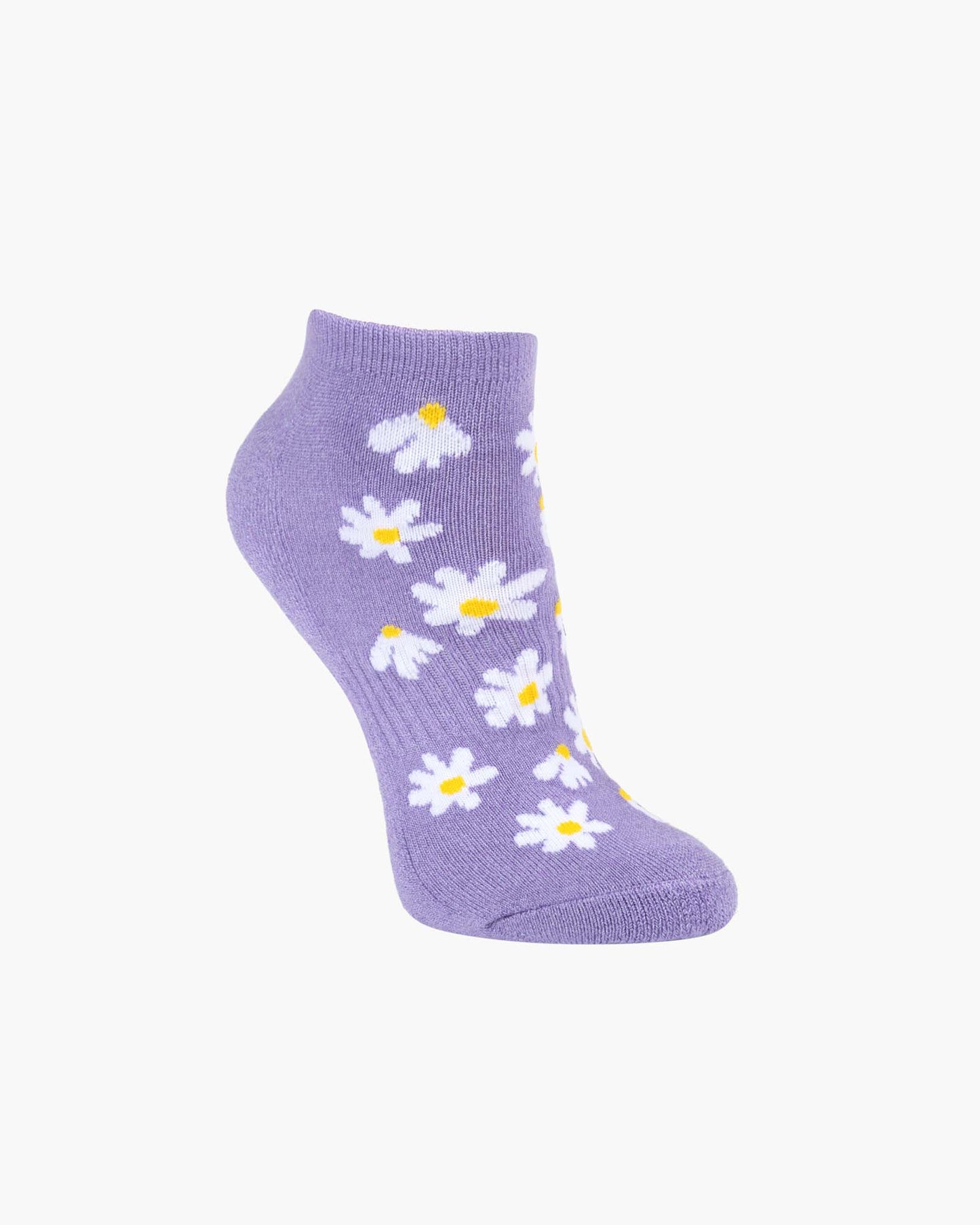 lilac ankle sock with white daisy flowers