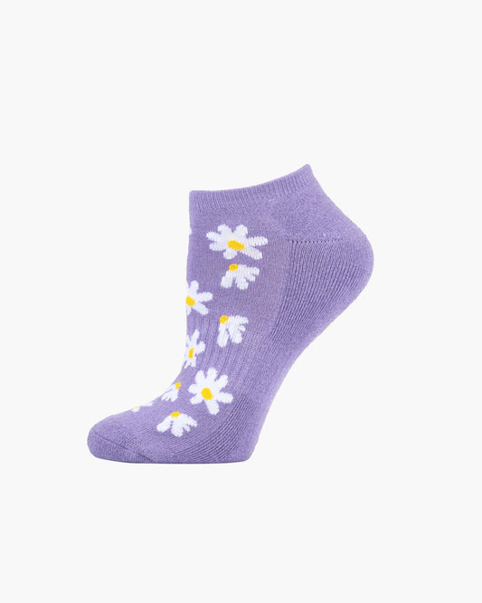 lilac ankle sock with white daisy flowers