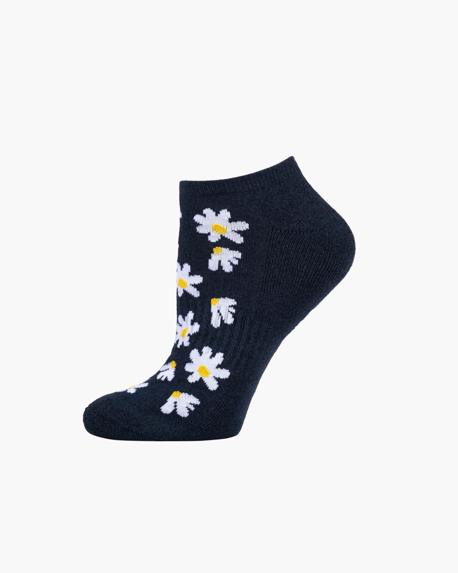 navy ankle sock with white daisy flowers