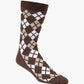 Brown socks with brown and white argyle pattern