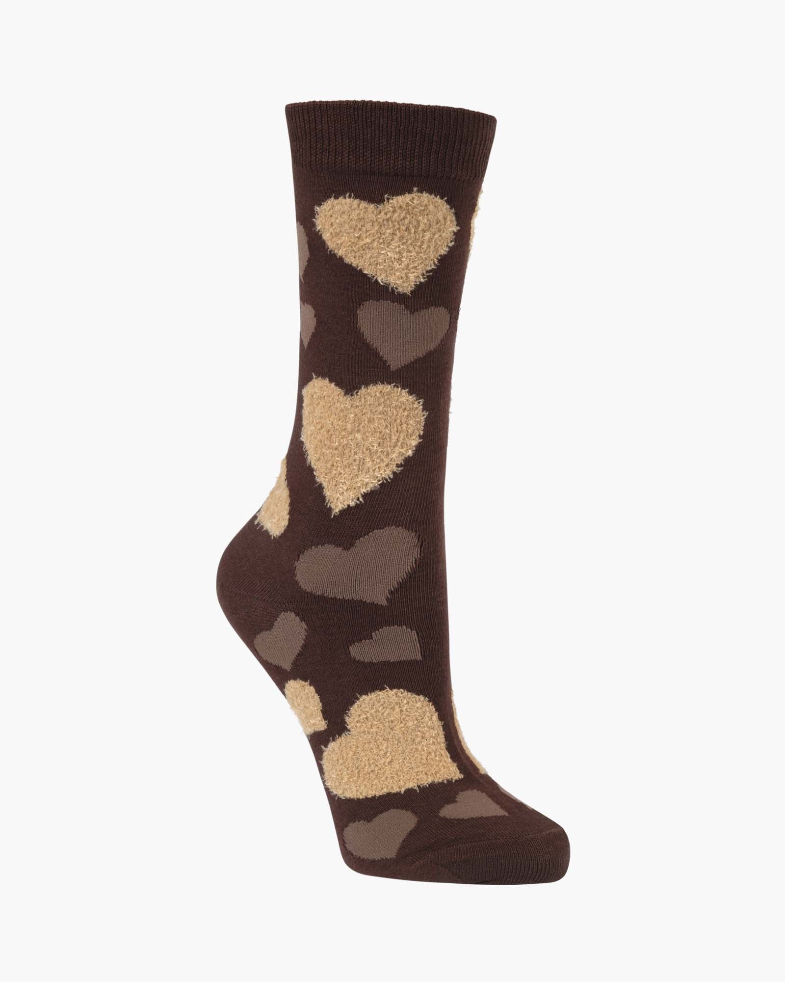 FLUFFY BROWN HEARTS BAMBOO SOCK