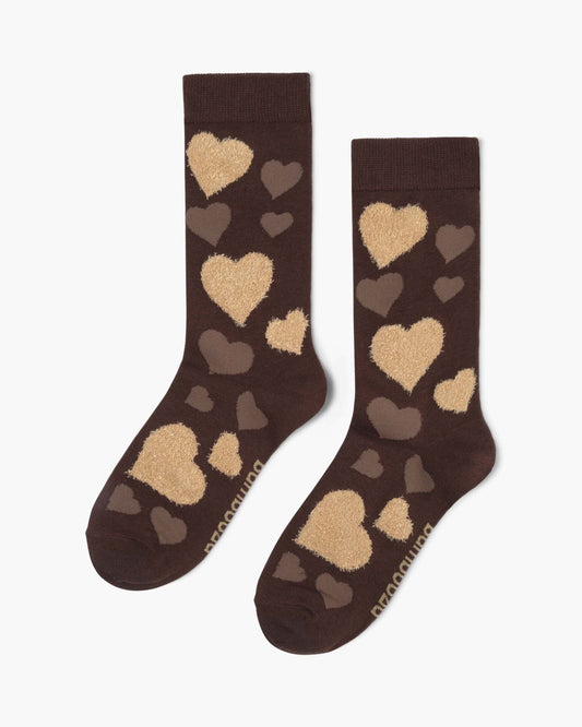 FLUFFY BROWN HEARTS BAMBOO SOCK