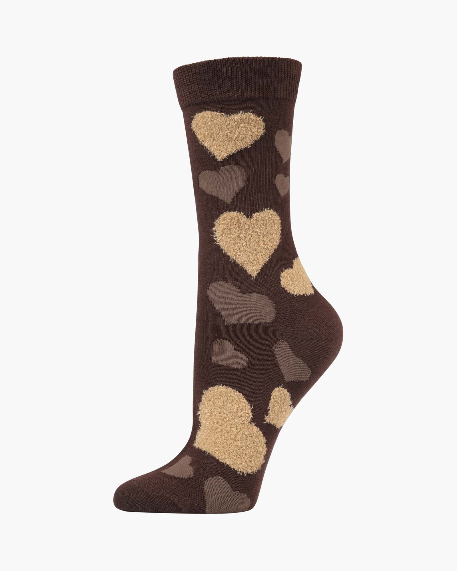 FLUFFY BROWN HEARTS BAMBOO SOCK