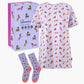 WOMENS DASH DREAMING NIGHT TEE & SOCK GIFT SET