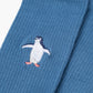 denim sports sock with a penguin design