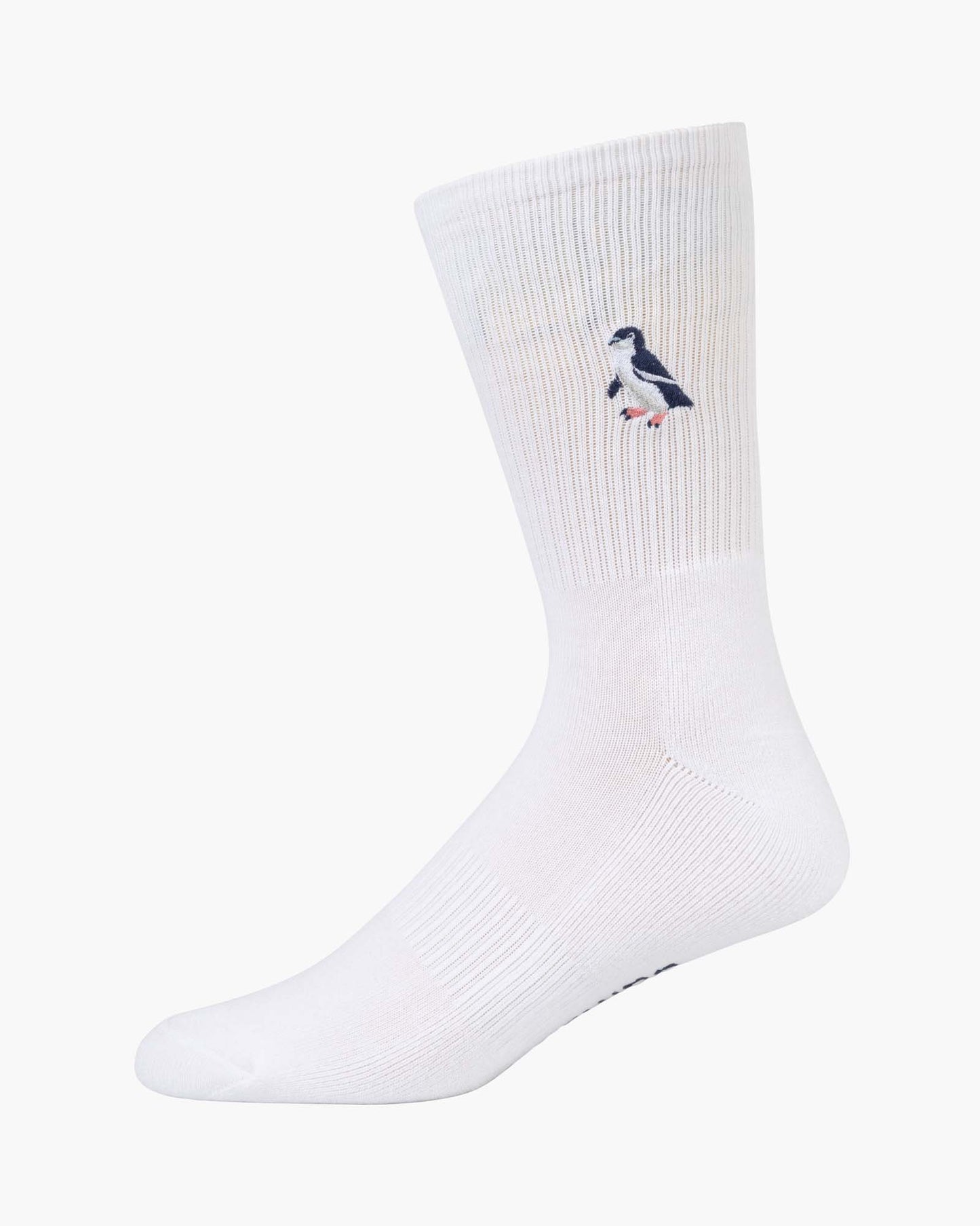 white sports sock with a penguin design