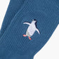 denim sports sock with a penguin design