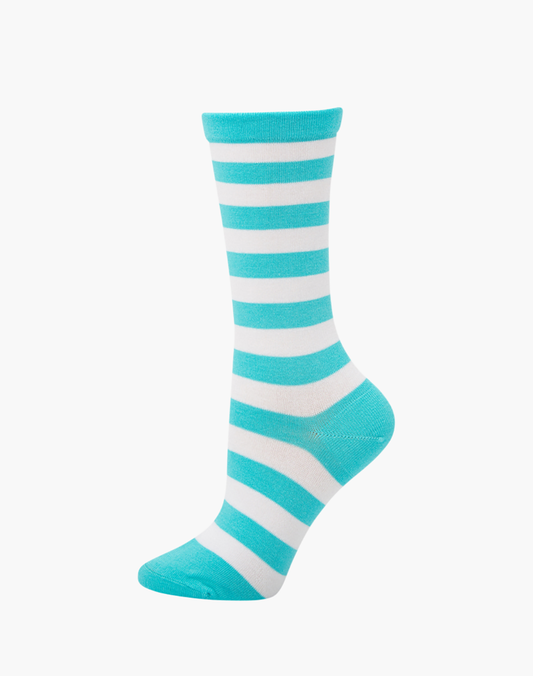 NON-TIGHT COTTON HEALTH CREW SOCK - PINK STRIPE