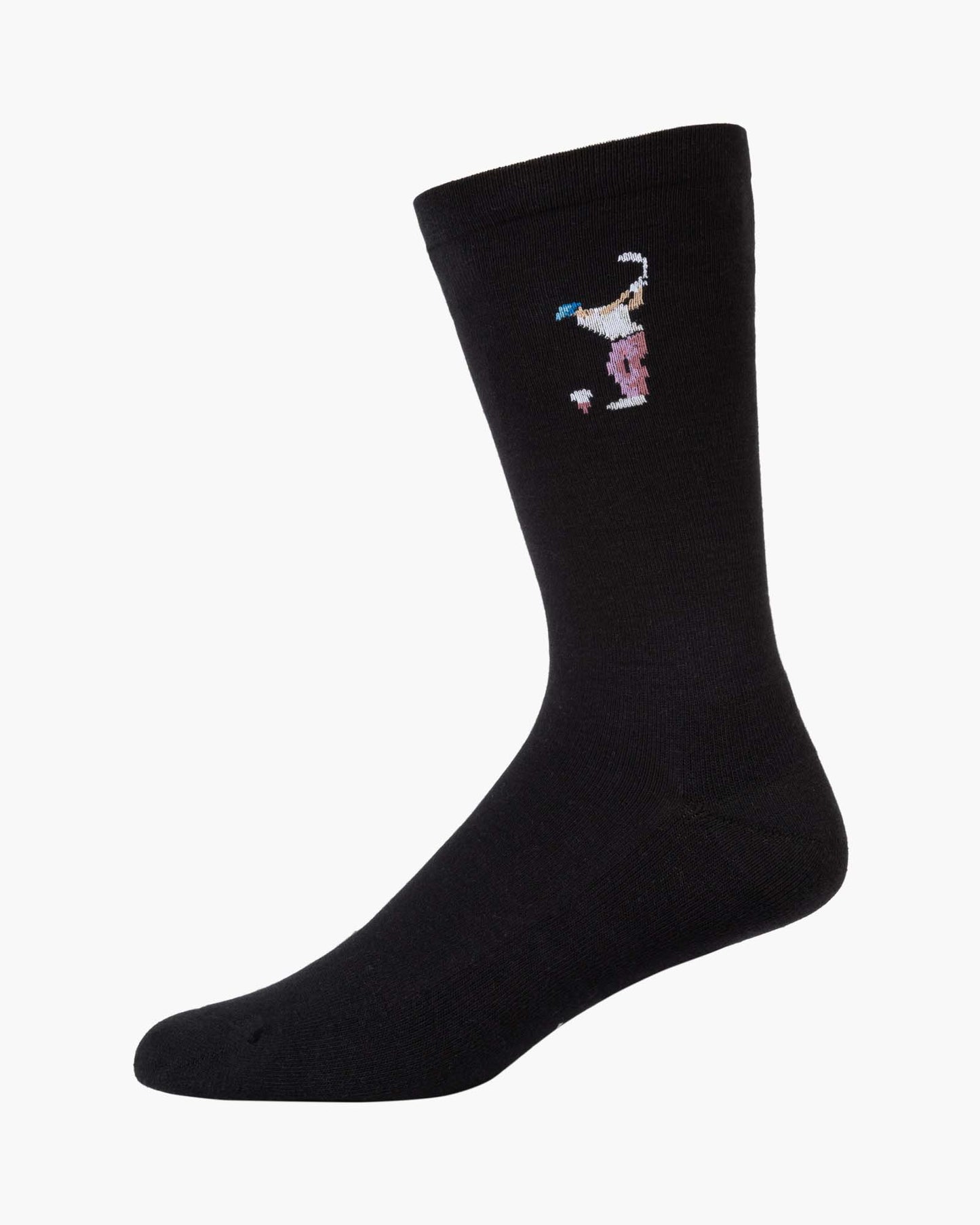 black sock with a golf-themed design