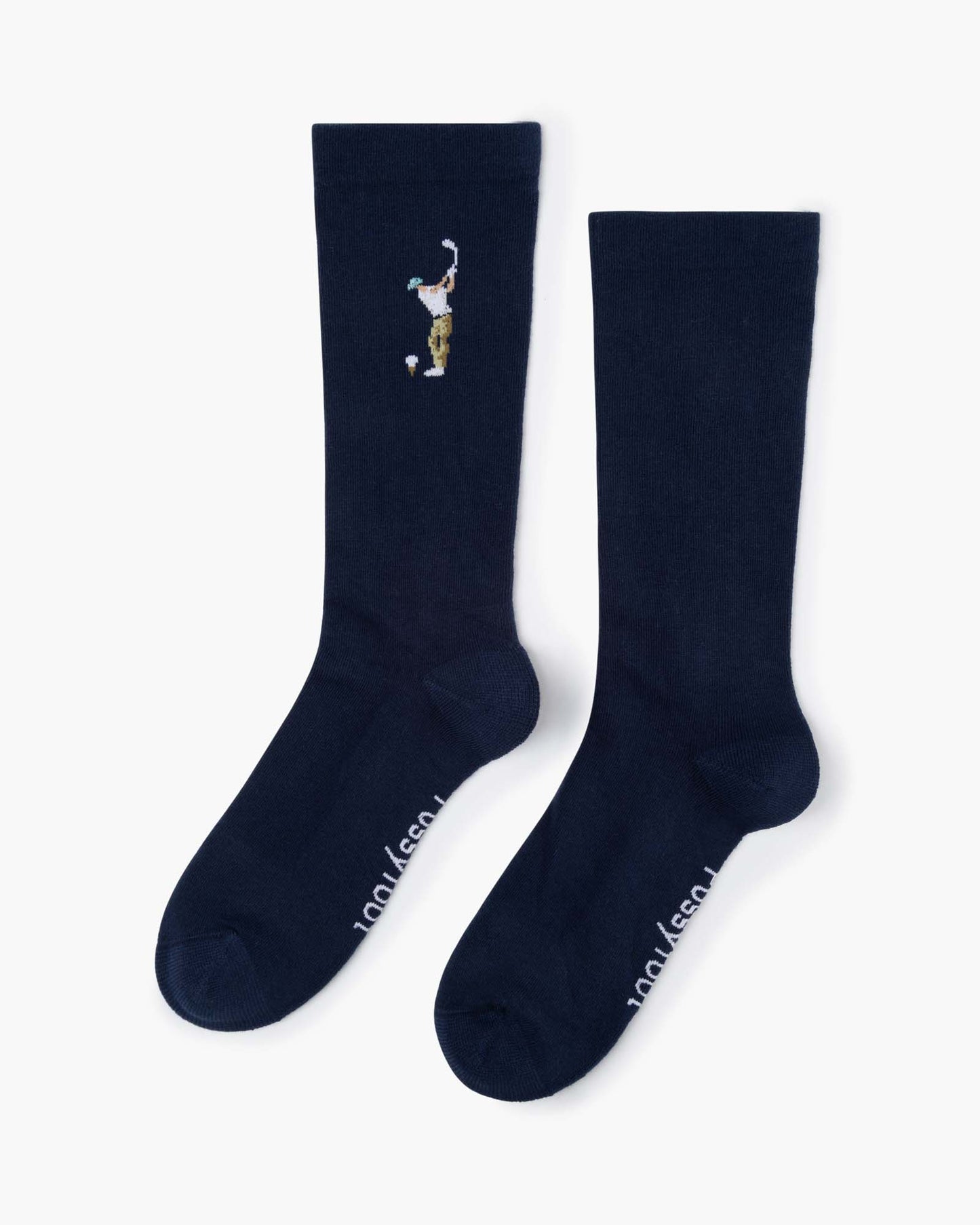 navy sock with a golf-themed design