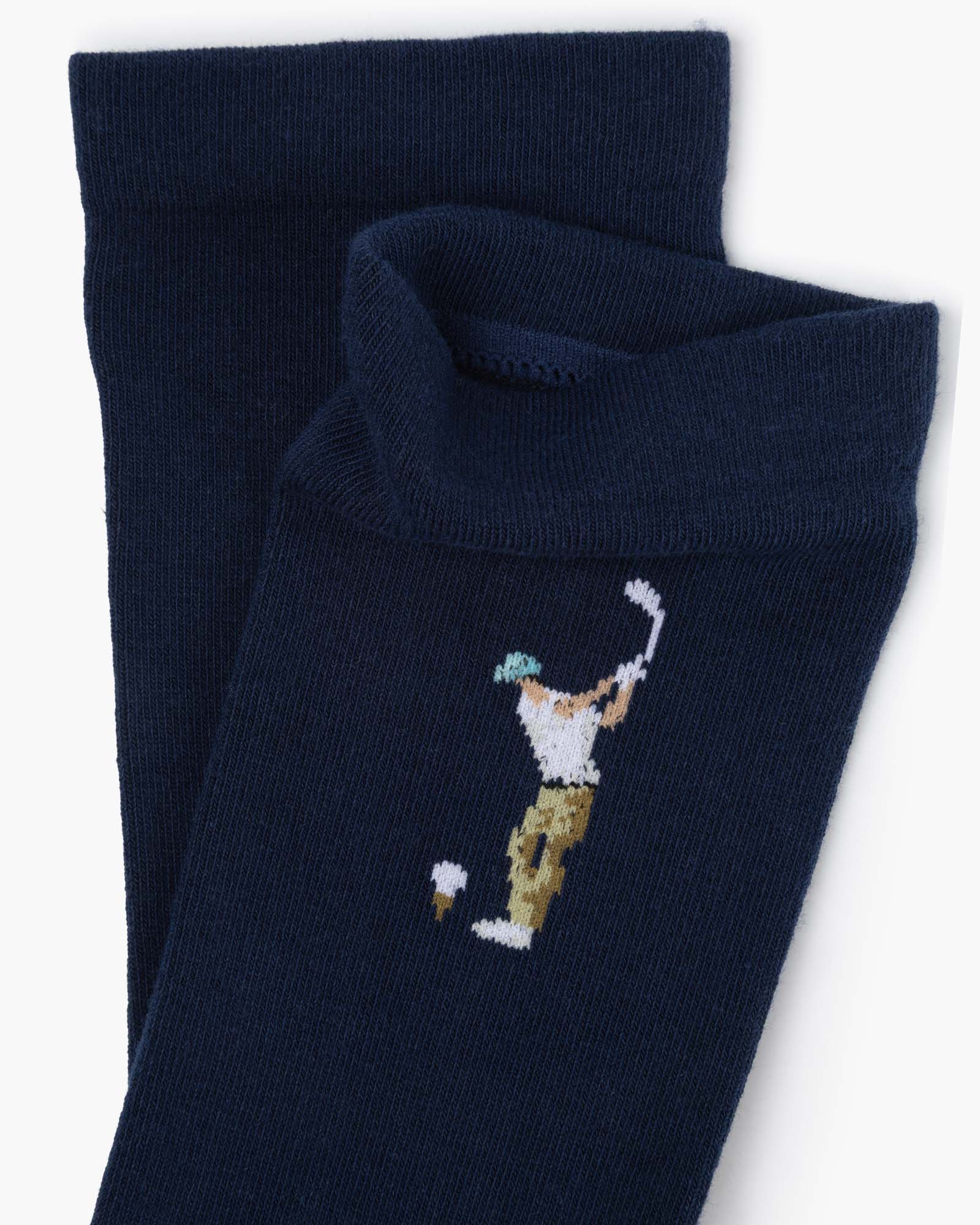 navy sock with a golf-themed design