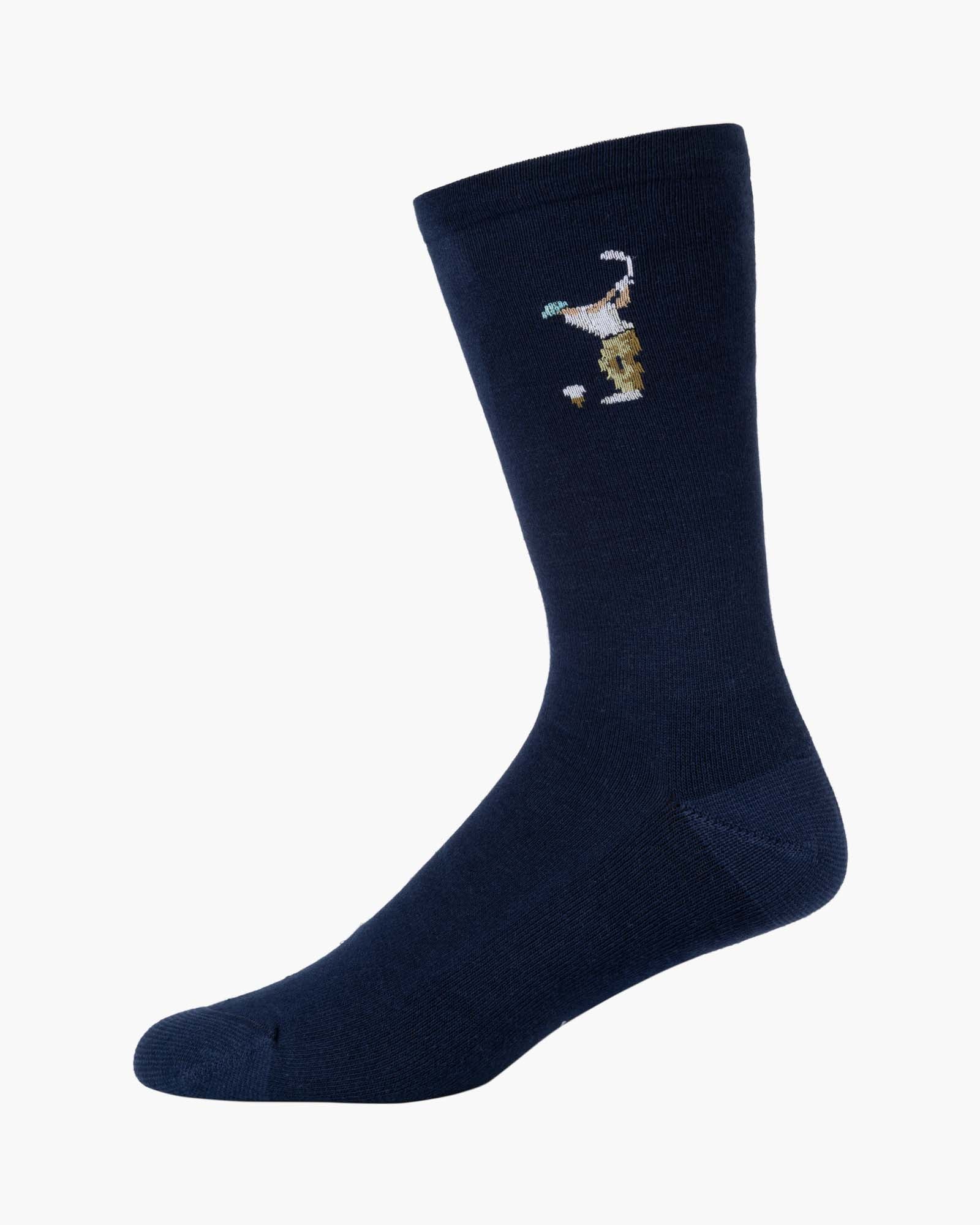 navy sock with a golf-themed design
