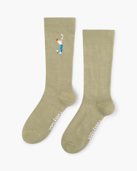sage sock with a golf-themed design