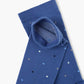 blue crew sock with a scattered polka dot pattern in black, white, and light blue