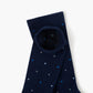 navy crew sock with a pattern of small multicolored polka dots