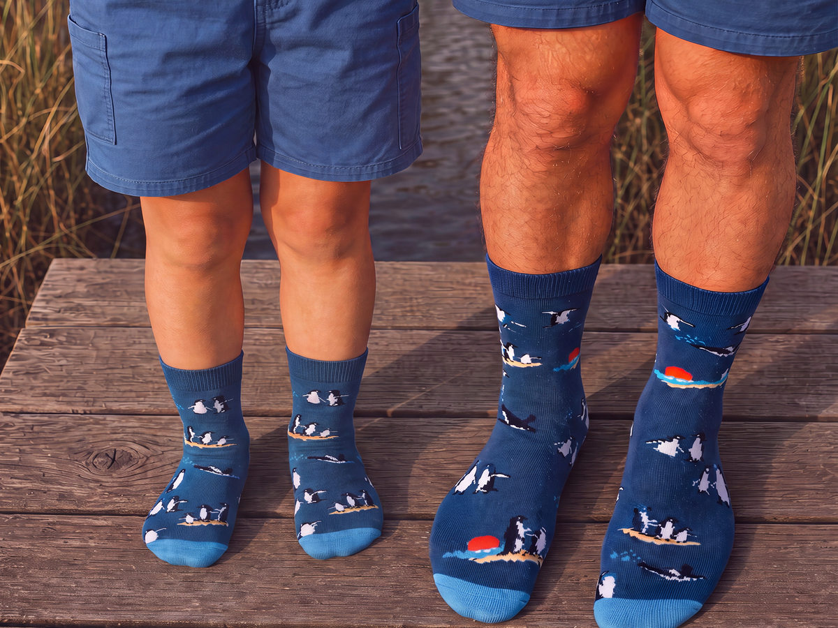 2PK DUO MENS & KIDS PENGUINS BAMBOO SOCKS