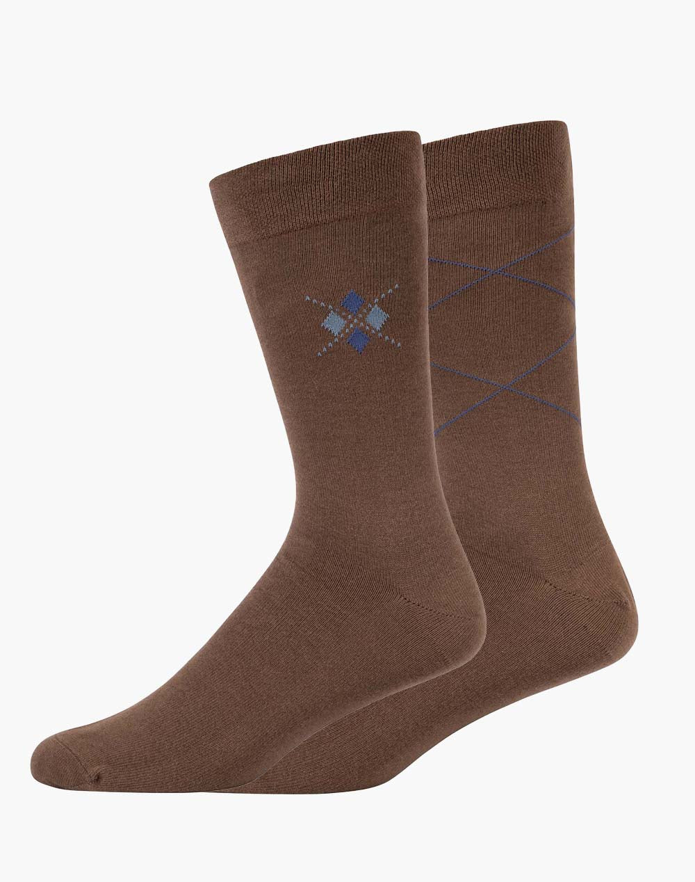 brown socks with argyle pattern 