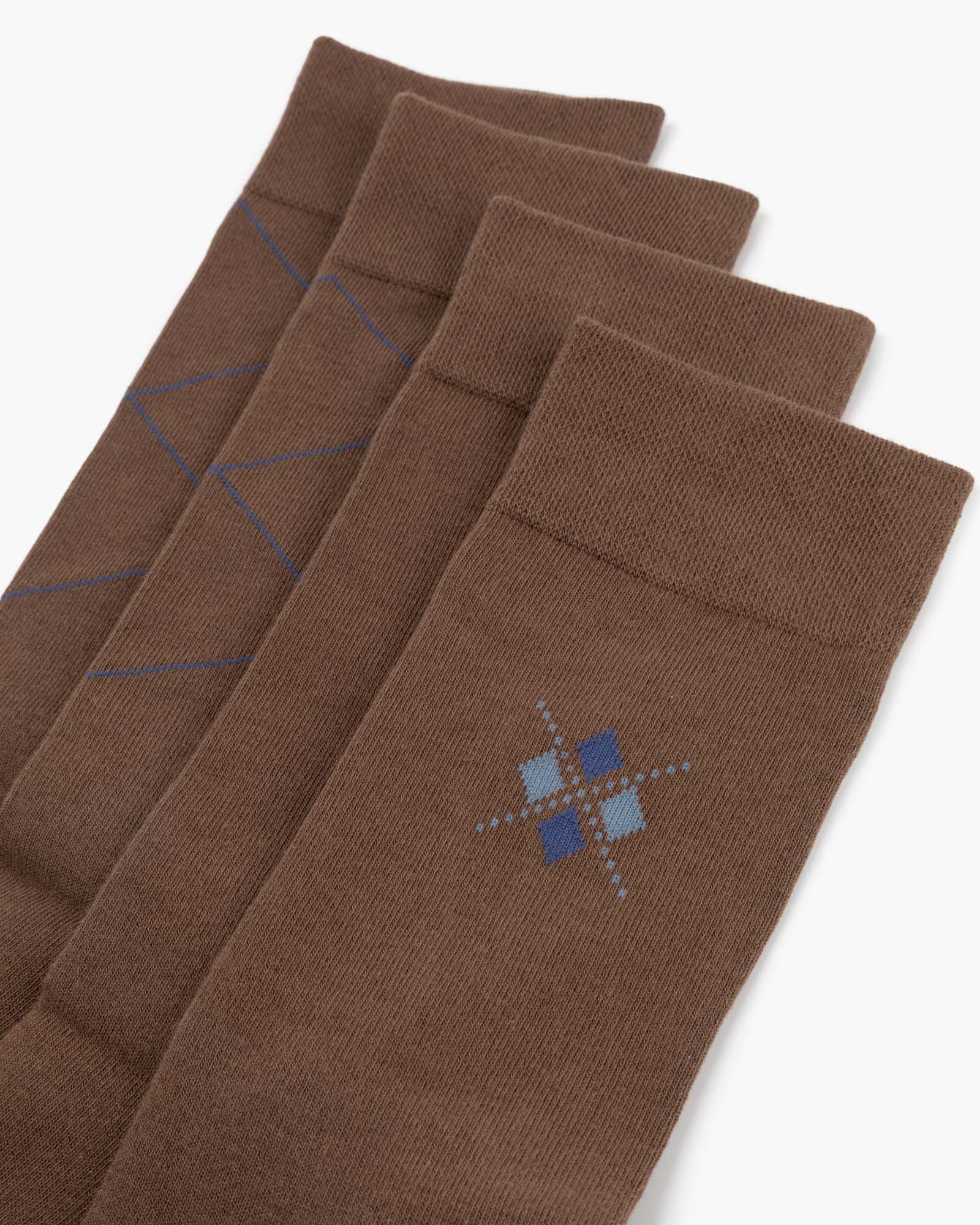 brown socks with argyle pattern 