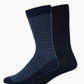 Two pairs of socks one striped and one plain sock in navy