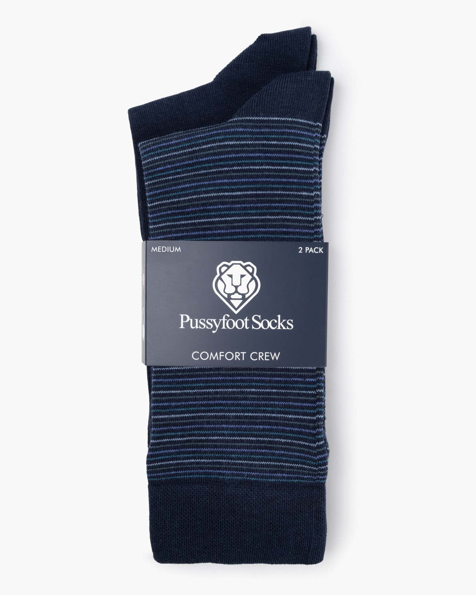 Two pairs of socks one striped and one plain sock in navy