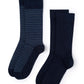 Two pairs of socks one striped and one plain sock in navy